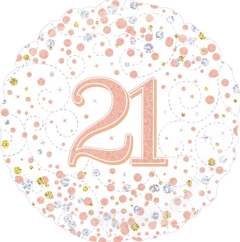 OAKTREE 18" 21ST BIRTHDAY WHITE & ROSE GOLD FOIL BALLOON - Click Image to Close