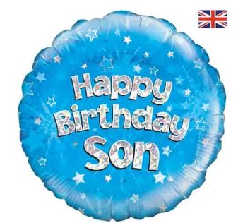 18" HAPPY BIRTHDAY SON HOLOGRAPHIC - Click Image to Close