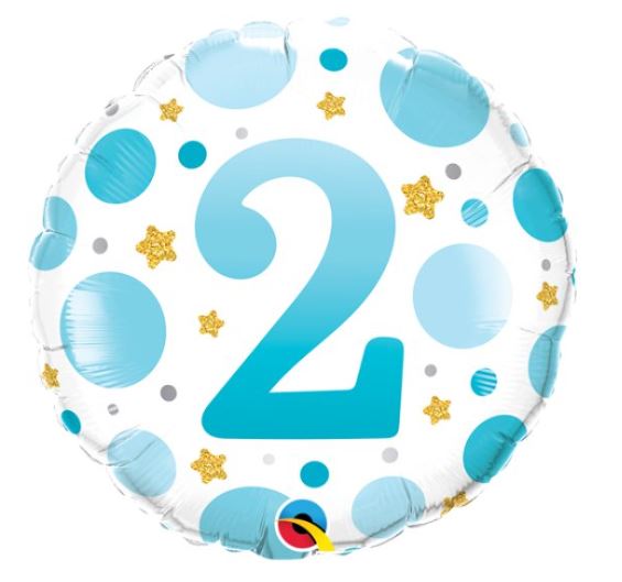 18" BLUE DOTS AGE 2 FOIL BALLOON (1) - Click Image to Close