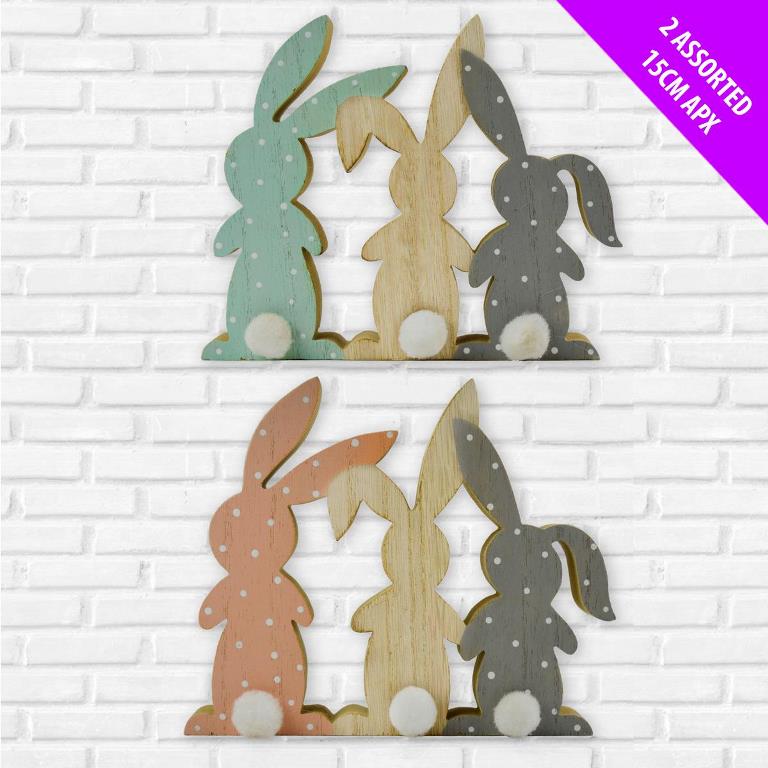 3 BUNNY WITH POM POM STAND - Click Image to Close