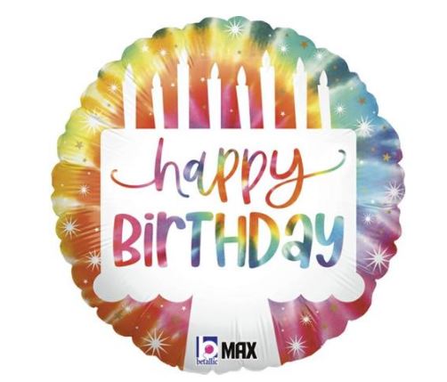 Tie-Dye Cake Birthday 18" Single Pack - Click Image to Close