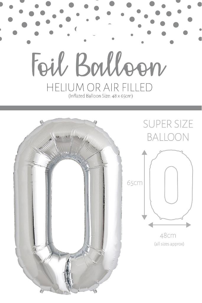 25" NUMBER 0 SILVER FOIL BALLOON - Click Image to Close