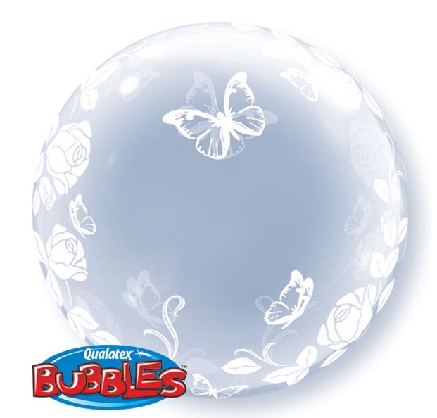 ELEGANT ROSES AND BUTTERFLIES 24 INCH DECO BUBBLE - Click Image to Close