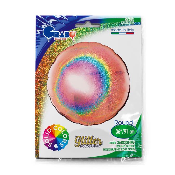 Grabo Round 36inch Glitter Holographic Rose Gold Single Pack - Click Image to Close