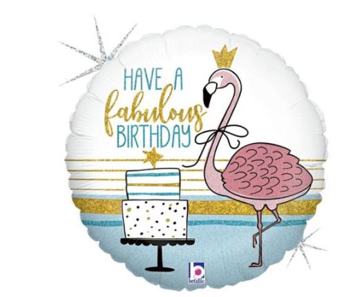 Glitter Fabulous Flamingo B-Day Holog. 18" Single Pack - Click Image to Close