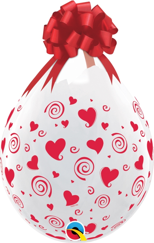 QUALATEX 18" DIAMOND CLEAR SWIRLING HEARTS ROUND 25 PACK - Click Image to Close