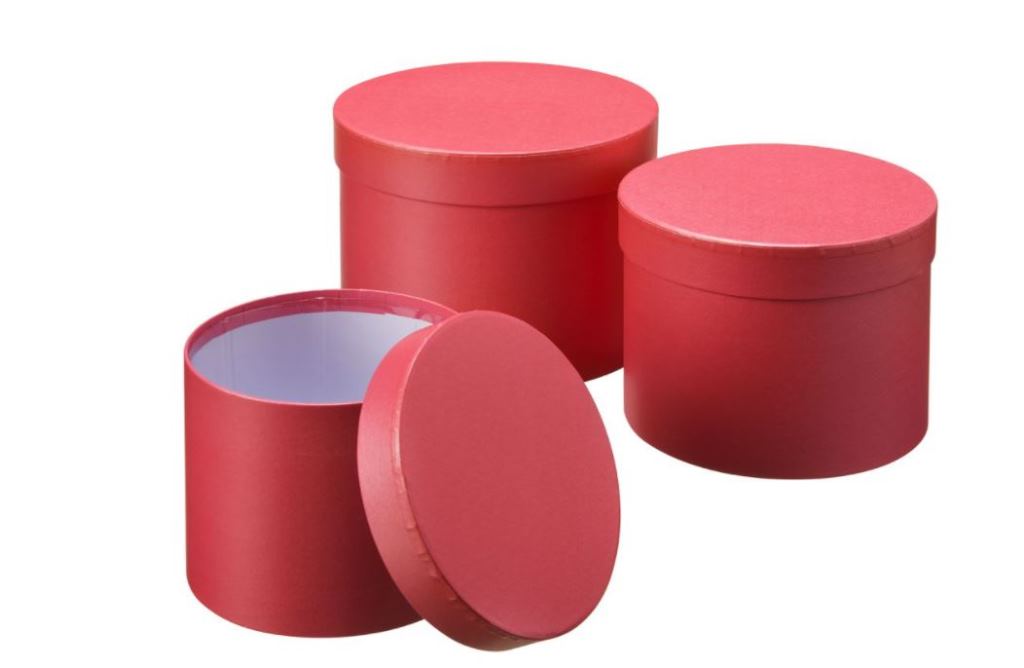 SYMPHONY HAT BOXES SET OF 3 RED LINED - Click Image to Close