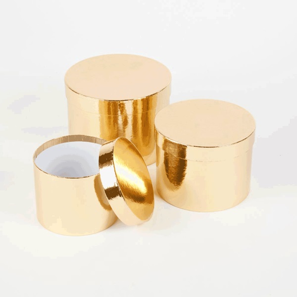 GOLD ROUND SHEEN HAT BOXES X 3 - Click Image to Close
