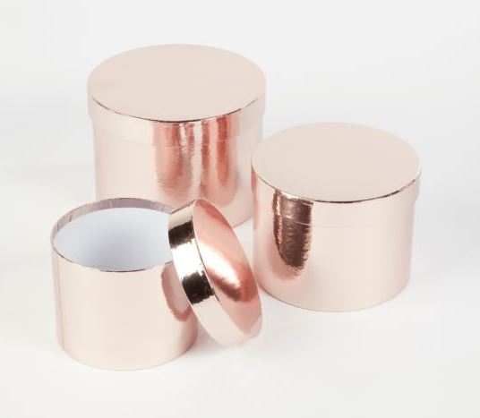 Round Sheen Hat Boxes- Rose Gold 3 Pack - Click Image to Close