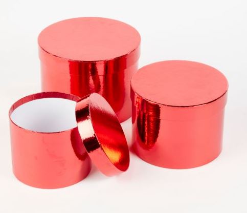 Round Sheen Hat Boxes- Red 3 Pack - Click Image to Close