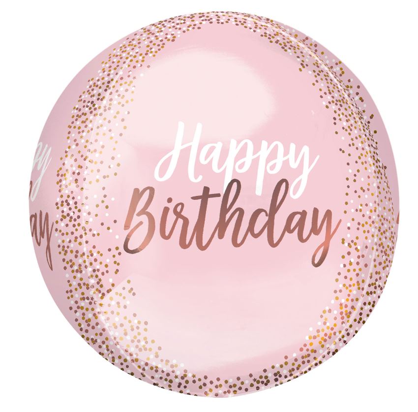 Blush Birthday Orbz 15" Foil Balloons - Click Image to Close