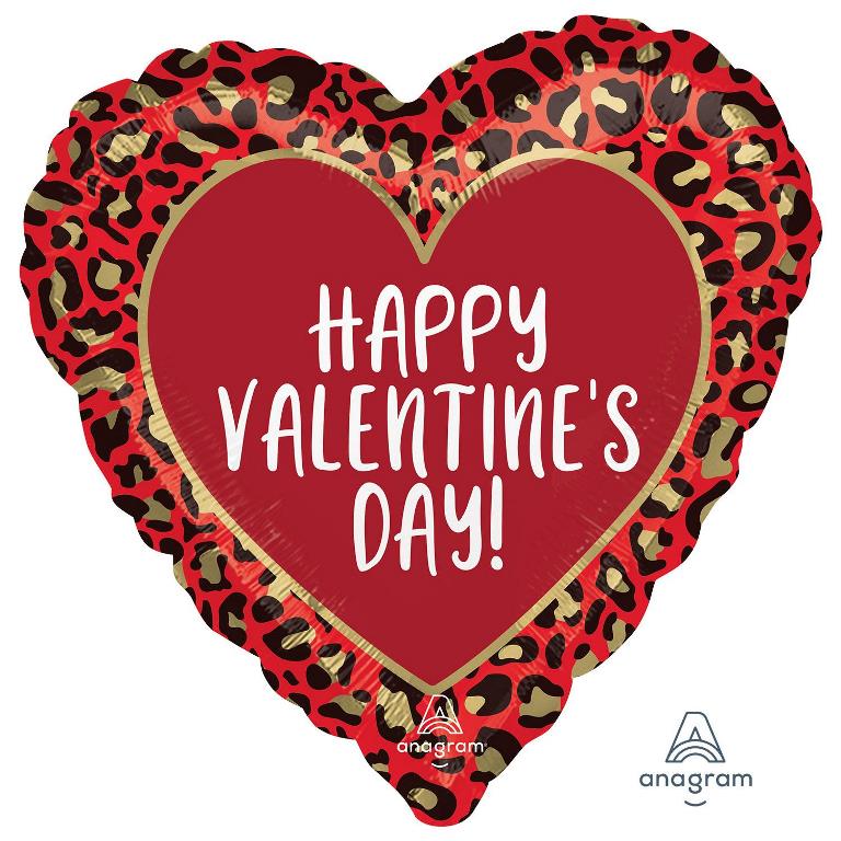 HAPPY VALENTINES DAY ANIMAL PRINT BALLOON - Click Image to Close