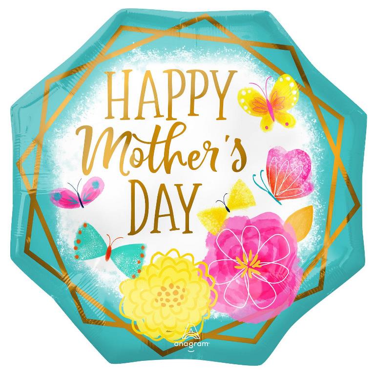 Supershape 22" Mothers Day Gold Trim Octagon Balloon - Click Image to Close