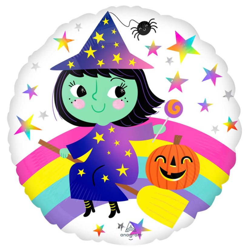 Rainbow Witch Halloween 18" Balloon - Click Image to Close
