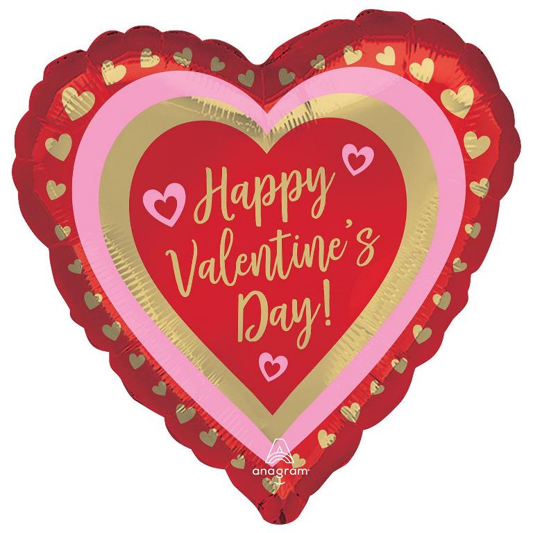 Happy Valentines Day 18" Golden Hearts Balloon - Click Image to Close