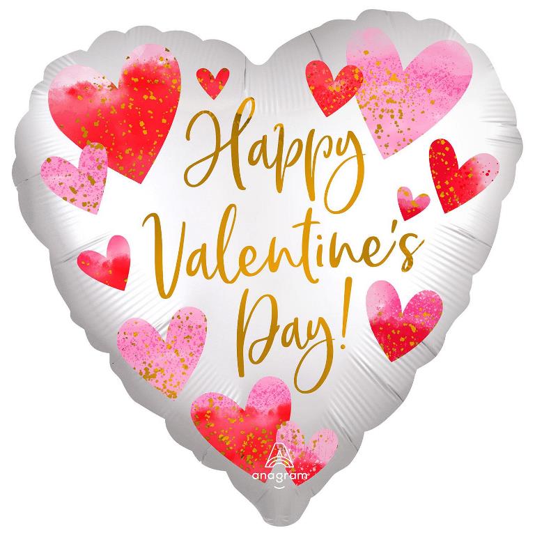 Satin Watercolor 18" Happy Valentines Day Balloon - Click Image to Close