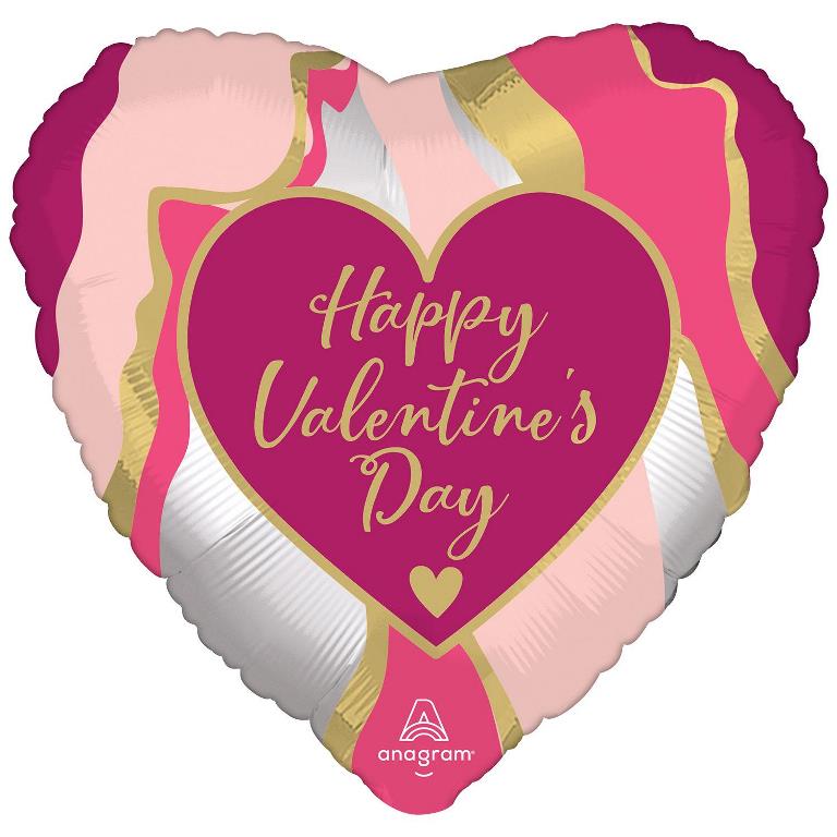 Happy Valentines Day 18" Satin Abstract Marble Balloon - Click Image to Close