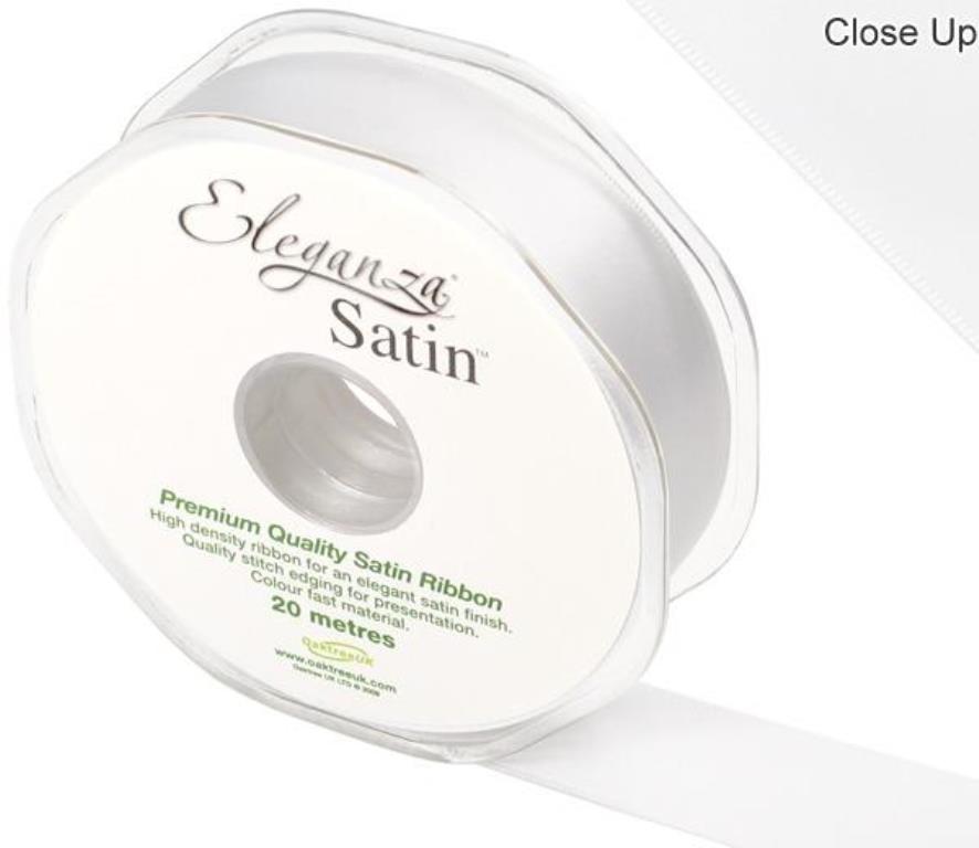 Eleganza Double Faced Satin 25mm x 20m White No.01 - Click Image to Close