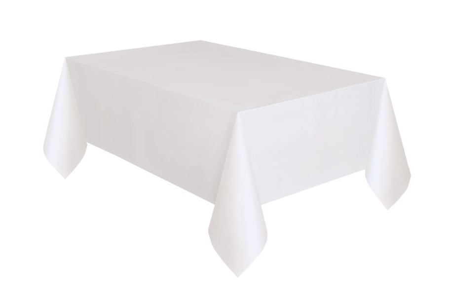 White Solid Rectangular Plastic Table Cover 54" x 108" - Click Image to Close