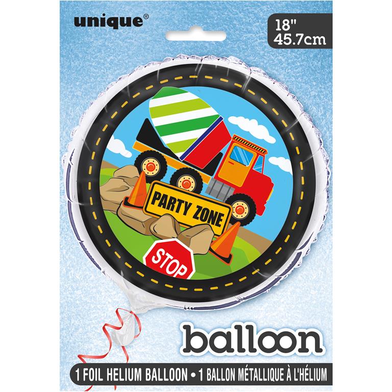 CONSTRUCTION PARTY ROUND FOIL BALLOON 18" - Click Image to Close
