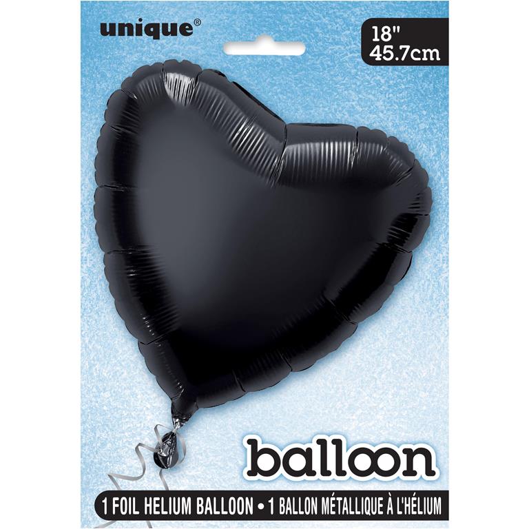SOLID HEART FOIL BALLOON 18" BLACK - Click Image to Close