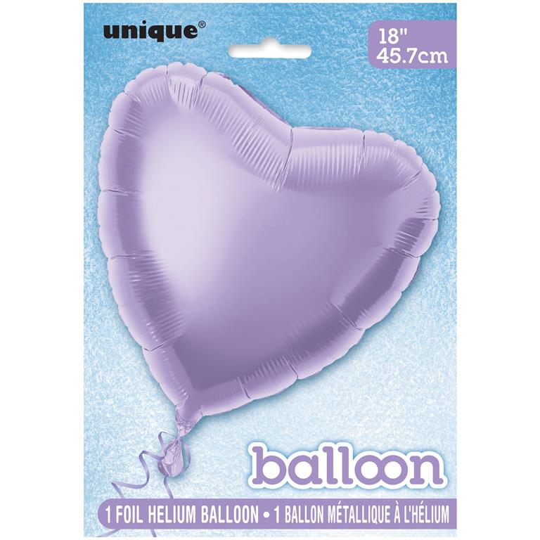 SOLID HEART FOIL BALLOON 18" LAVENDER - Click Image to Close