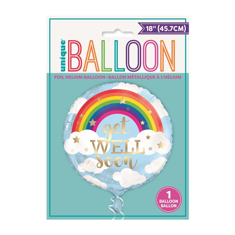 RAINBOW GET WELL SOON ROUND FOIL BALLOON 18" - Click Image to Close