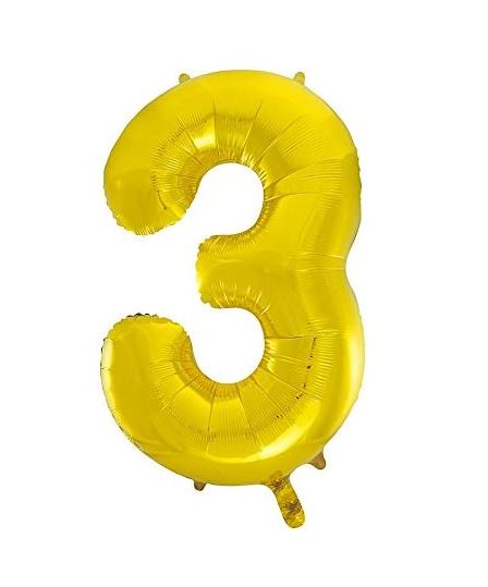 34" CLASSIC GOLD NUMBER 3 FOIL BALLOON (1) - Click Image to Close