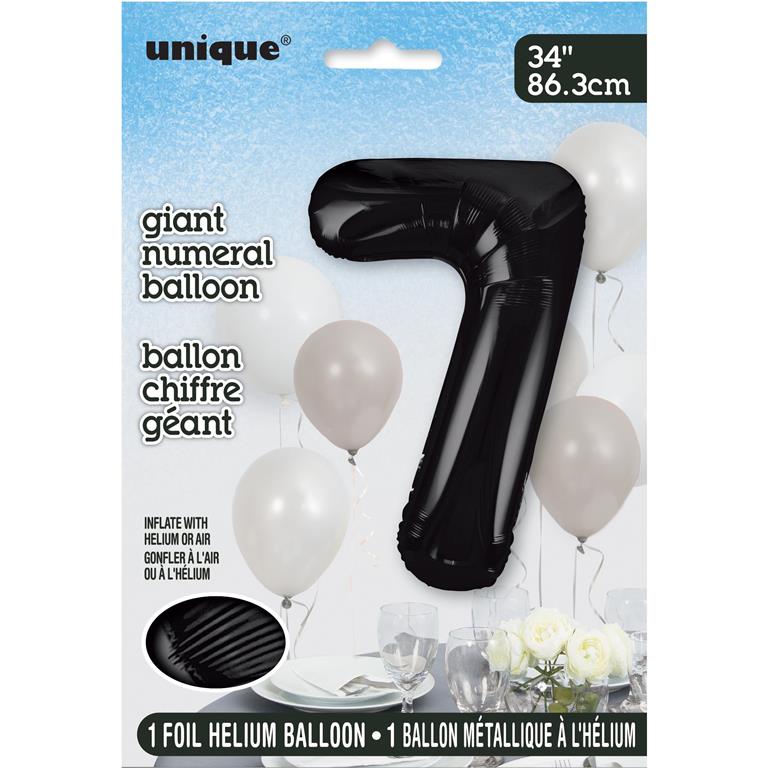 BLACK NUMBER 7 SHAPED FOIL BALLOON 34" - Click Image to Close