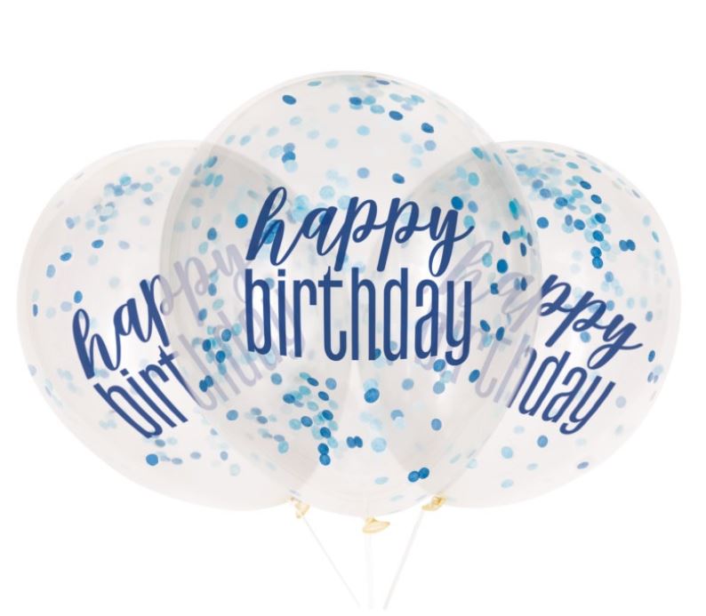 12" GLITZ HAPPY BIRTHDAY BALLOONS BLUE & SILVER 6 PACK - Click Image to Close
