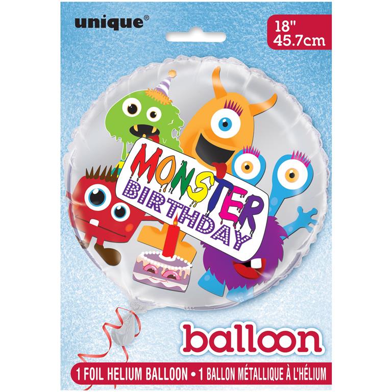 MONSTER BIRTHDAY ROUND FOIL BALLOON 18" - Click Image to Close