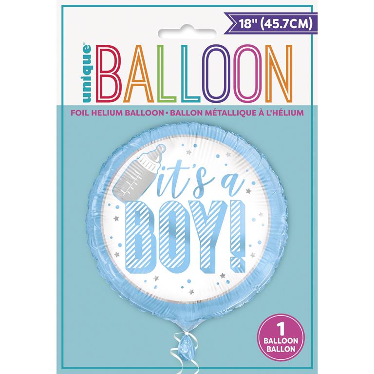 BLUE IT'S A BOY ROUND FOIL BALLOON 18" - Click Image to Close