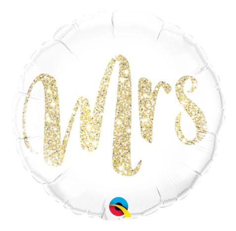 QUALATEX 18" ROUND MRS. GLITTER GOLD BALLOON - Click Image to Close