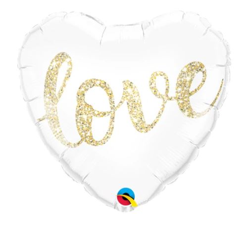 QUALATEX 18" HEART LOVE GLITTER GOLD BALLOON - Click Image to Close