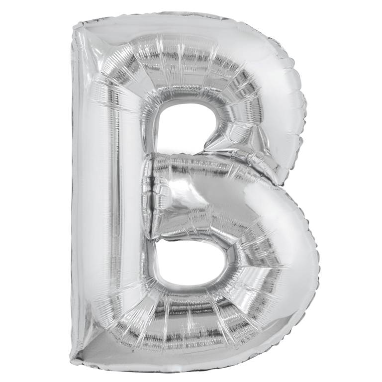 Silver Letter B Shaped Foil Balloon 34" Packaged - Click Image to Close