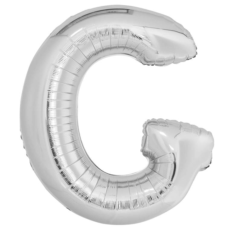 Silver Letter G Shaped Foil Balloon 34" Packaged - Click Image to Close