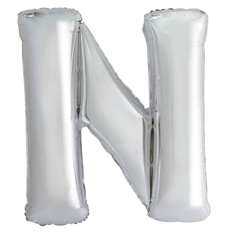 Silver Letter N Shaped Foil Balloon 34" Packaged - Click Image to Close