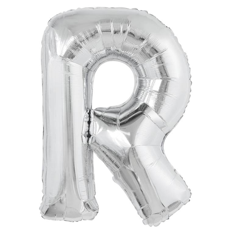 Silver Letter R Shaped Foil Balloon 34" Packaged - Click Image to Close