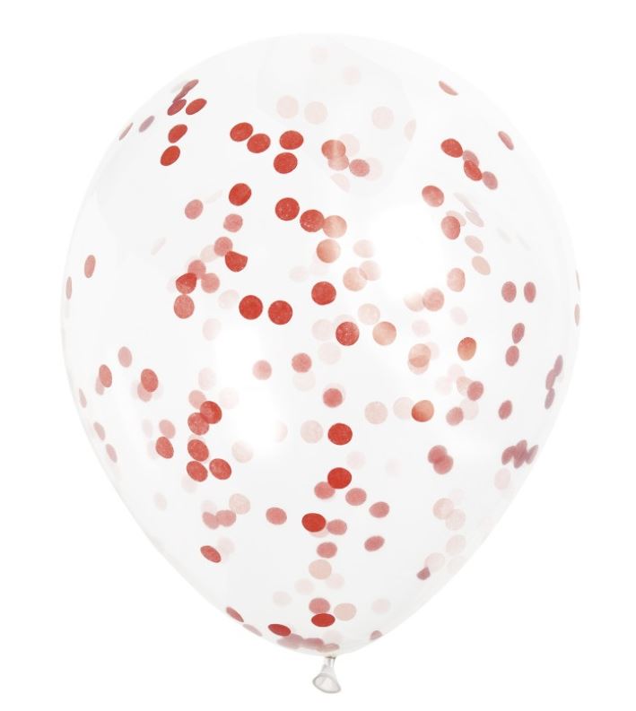 12" Clear Latex Balloons with Ruby Red Confetti Pack of 6 - Click Image to Close