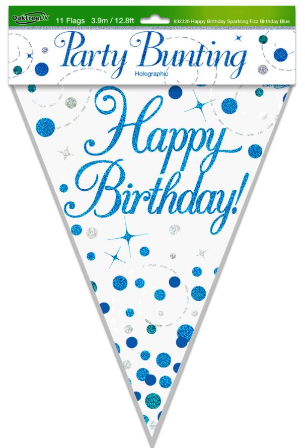 Party Bunting Sparkling Fizz Birthday Blue Holographic - Click Image to Close