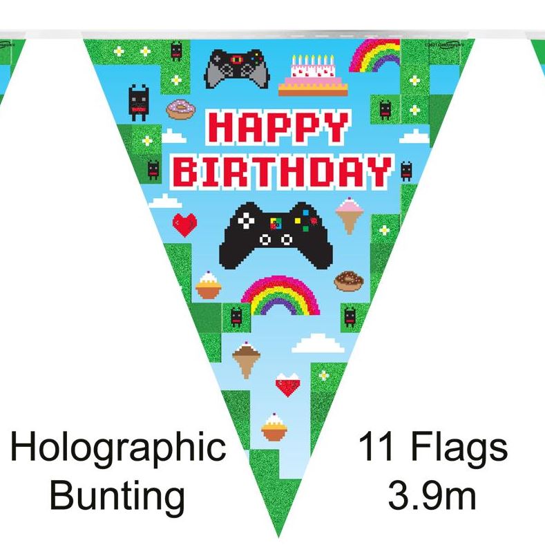 PARTY BUNTING BLOX GAME BIRTHDAY HOLOGRAPHIC 11 FLAGS 3.9M - Click Image to Close