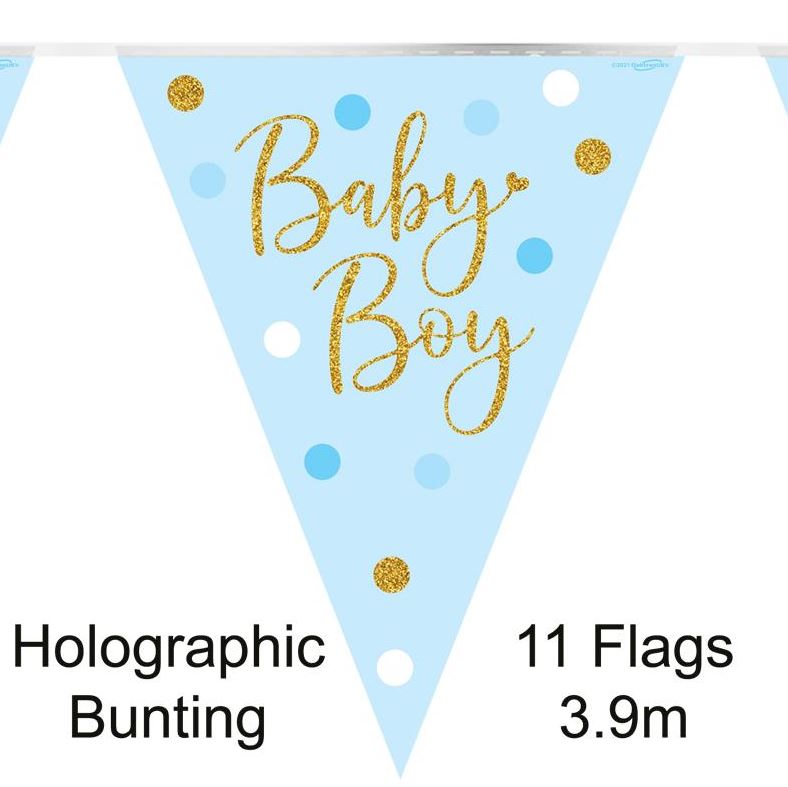 PARTY BUNTING SPARKLING BABY BOY DOTS HOLOGRAPHIC 11 FLAGS 3 - Click Image to Close