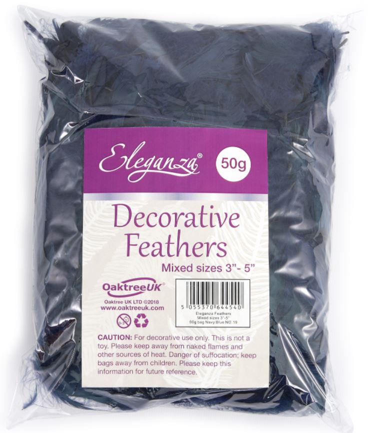 ELEGANZA FEATHERS MIXED SIZES 3-5INCH 50G BAG NAVY BLUE - Click Image to Close