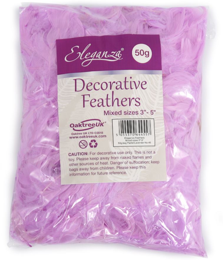 ELEGANZA FEATHERS MIXED SIZES 3-5" 50G BAG PASTEL LAVENDER - Click Image to Close