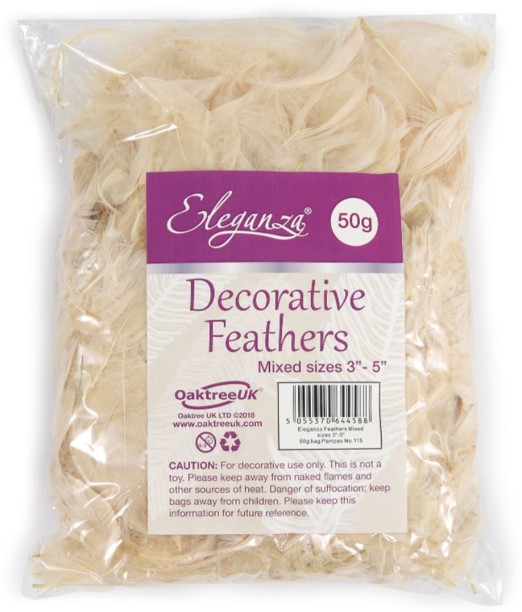 ELEGANZA FEATHERS MIXED SIZES 3-5" 50G BAG PAMPAS - Click Image to Close