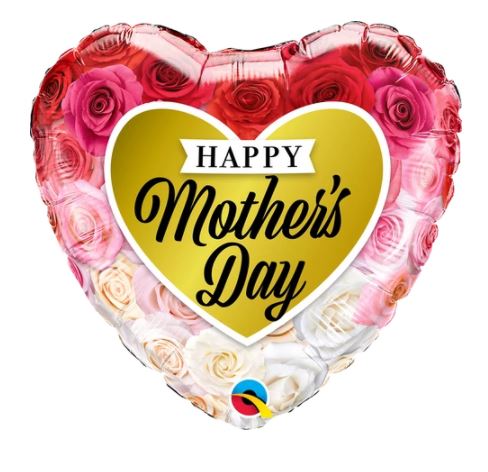 QUALATEX 18" HEART MOTHER'S DAY ROSES GOLD HEART BALLOON - Click Image to Close