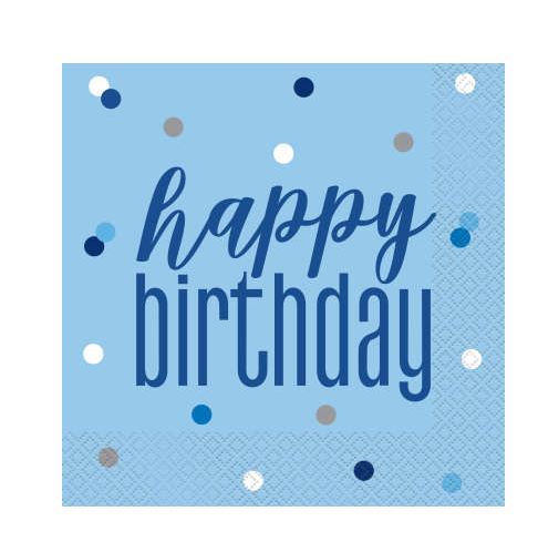 16 GLITZ BLUE & SILVER "HAPPY BIRTHDAY" LUNCHEON NAPKINS - Click Image to Close