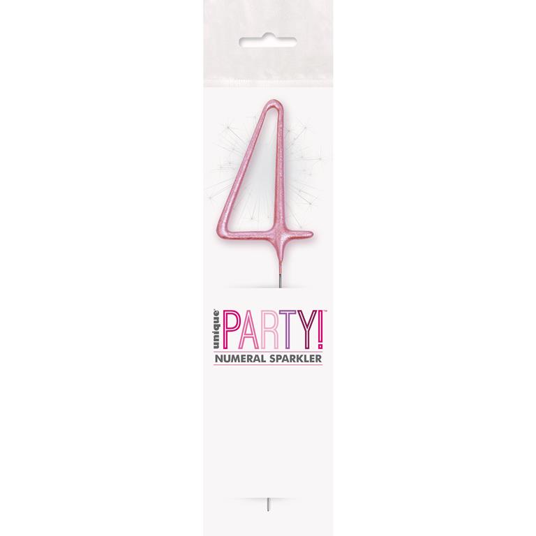 BIRTHDAY PINK GLITZ NUMBER 4 SPARKLER 7" - Click Image to Close