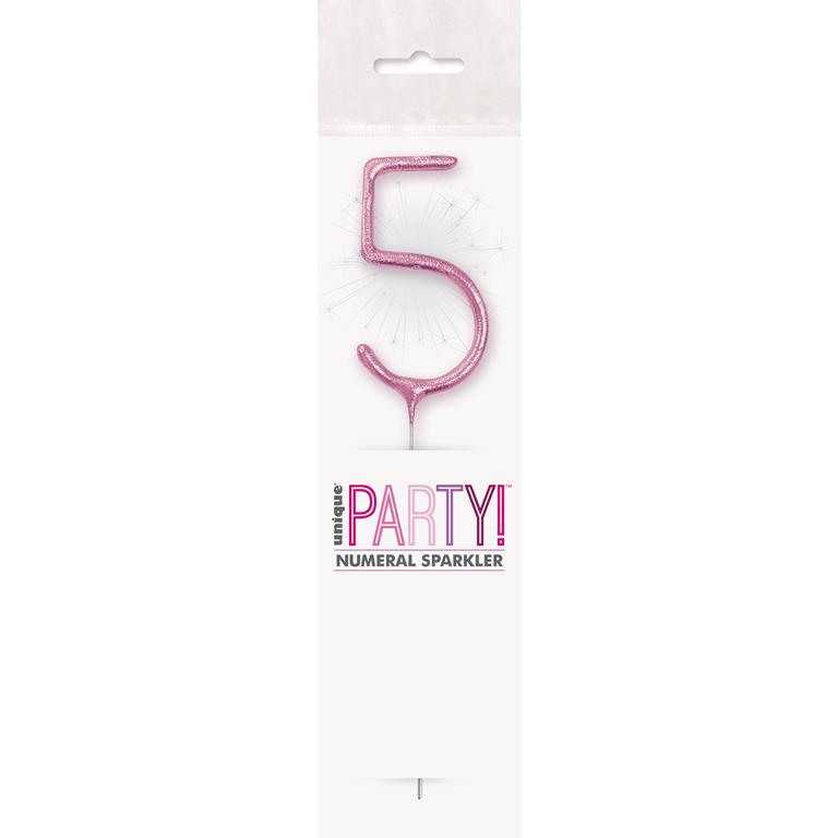 BIRTHDAY PINK GLITZ NUMBER 5 SPARKLER 7" - Click Image to Close