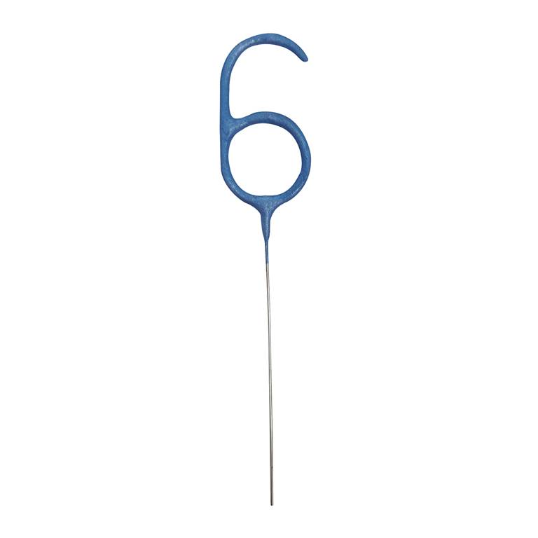 BIRTHDAY BLUE GLITZ NUMBER 6 SPARKLER 7" - Click Image to Close